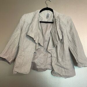 Cache Cream Blazer with Draped Open Front and Three-Quarter Sleeves